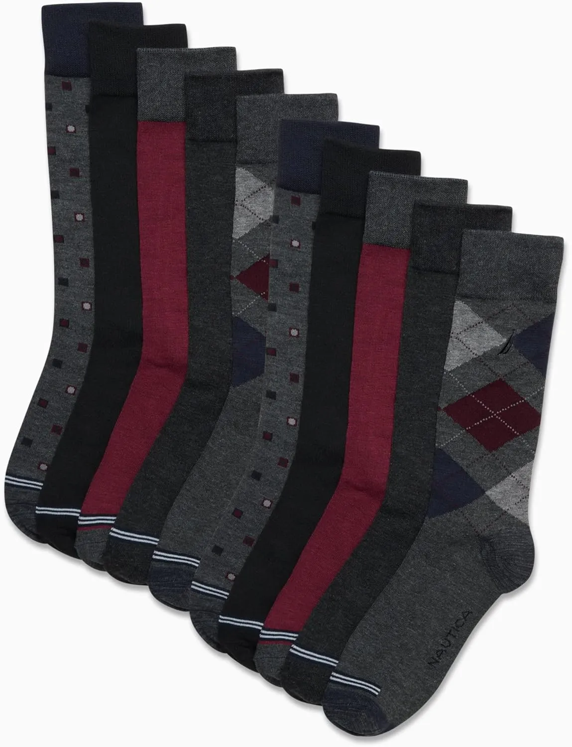 Nautica Mens Dress Socks - 10 Pack Breathable Stretch Crew-Length Work Socks for Men for Business Formal Wear (Sizes: 6-12.5)