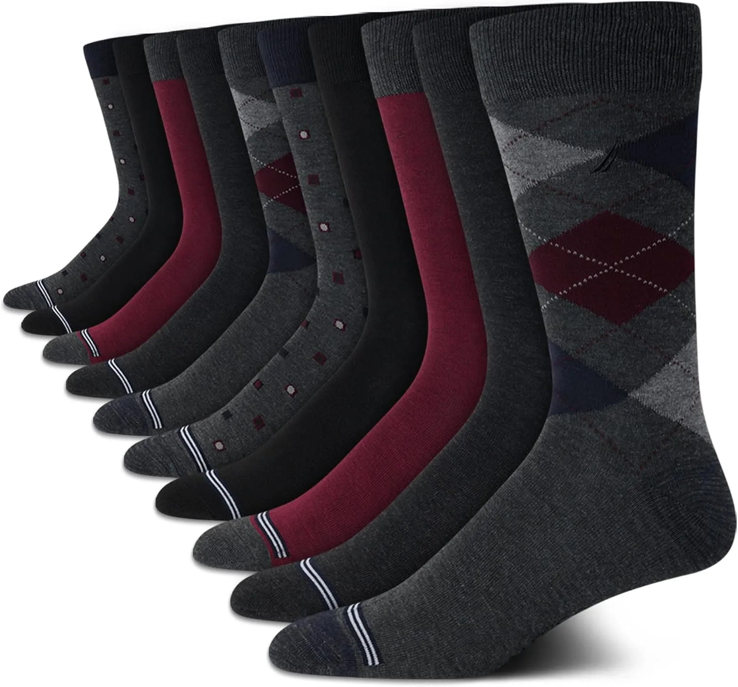 Nautica Mens Dress Socks - 10 Pack Breathable Stretch Crew-Length Work Socks for Men for Business Formal Wear (Sizes: 6-12.5)
