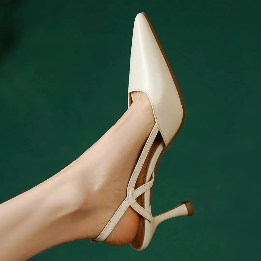 Women's Leather High Heel Slingback Pumps