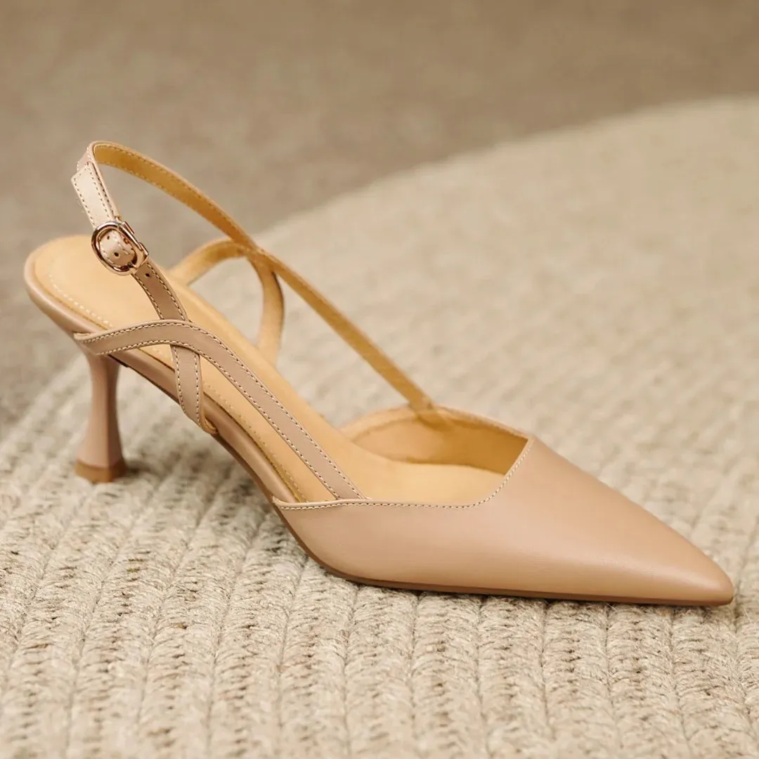 Women's Leather High Heel Slingback Pumps