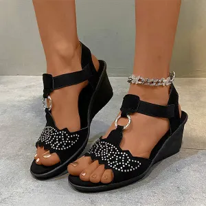 Women's Rhinestone Peep Toe Wedge Sandals 24840358C